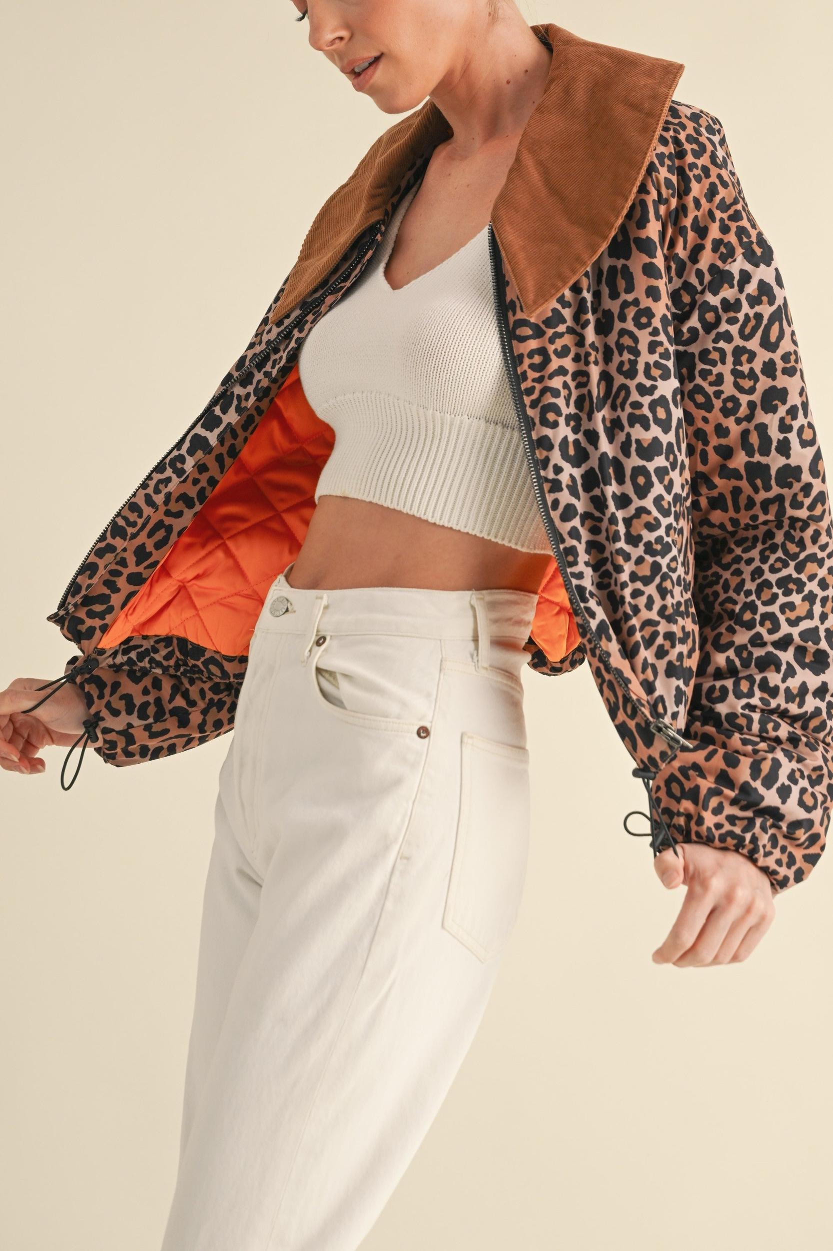 Leopard Printed Cute Collard Jacket Product Image