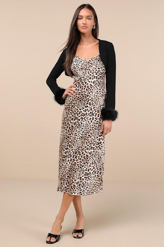 Beyond Confident Leopard Print Satin Slip Dress and Shrug Set Product Image