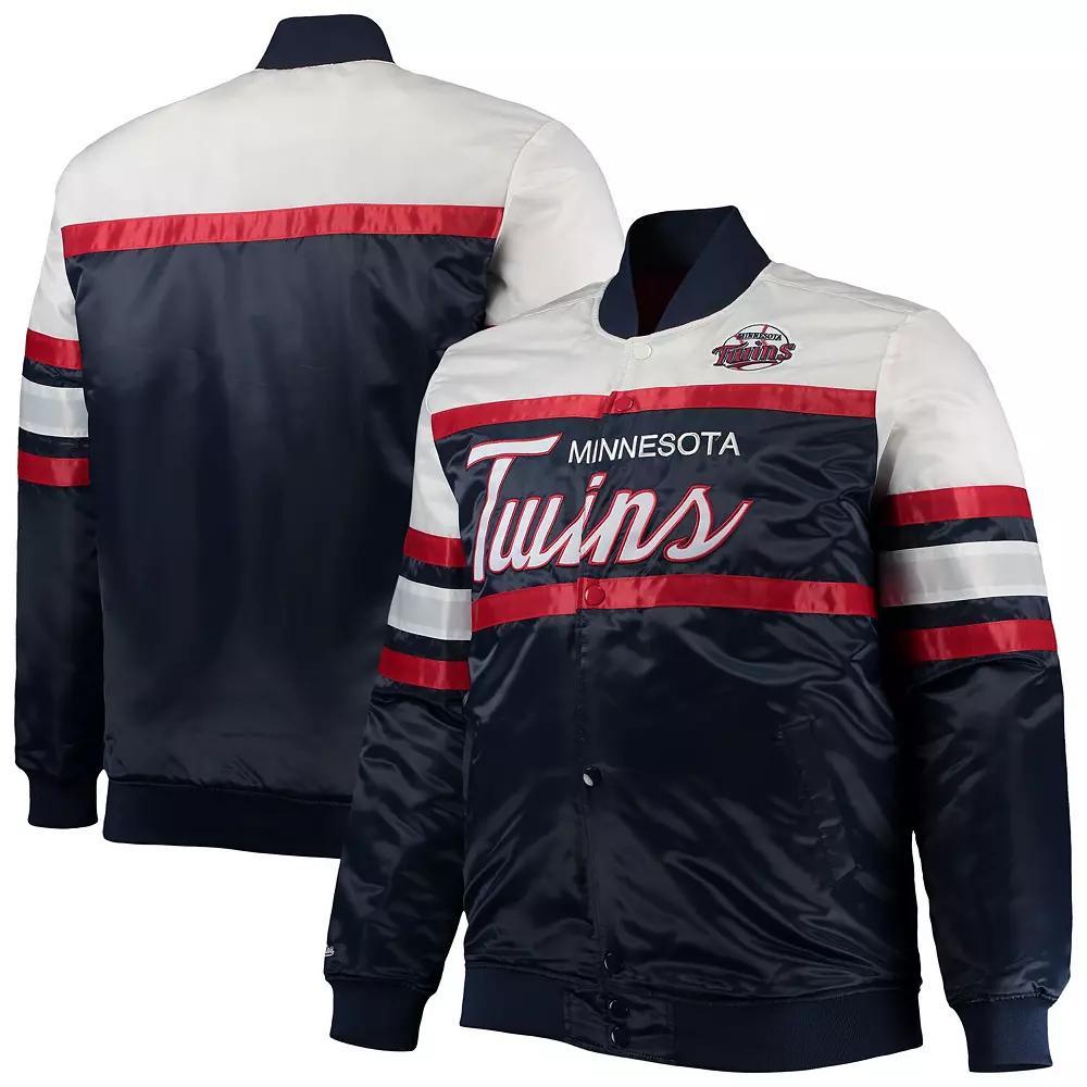 Men's Mitchell & Ness Navy/Red Minnesota Twins Big & Tall Coaches Satin Full-Snap Jacket, Size: 4XB, Blue Product Image
