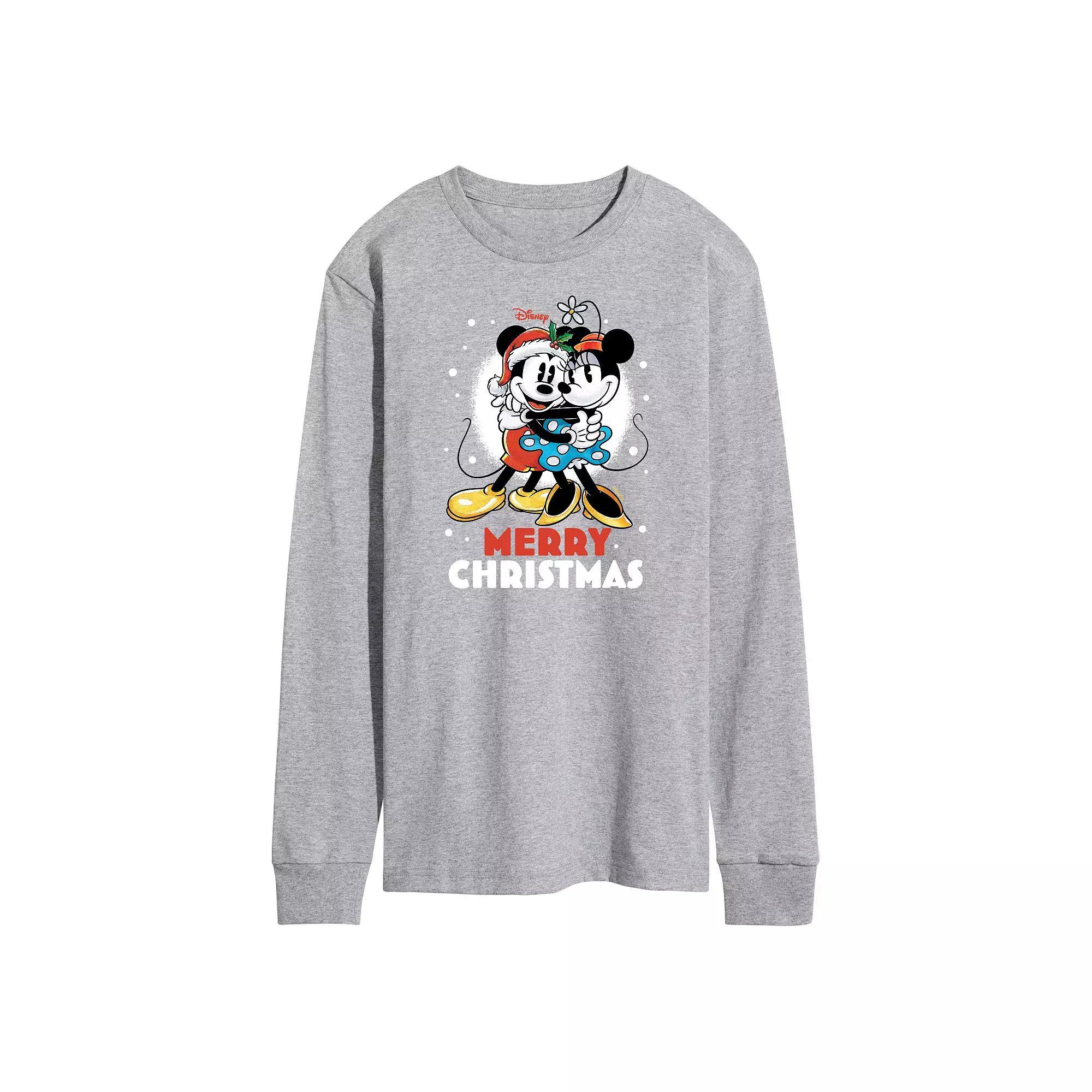 Disney's Mickey & Minnie Mouse Men's Merry Christmas Long Sleeve Graphic Tee,  Product Image