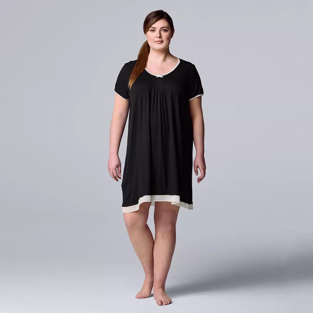 Plus Size Simply Vera Vera Wang Basic Luxury Sleepshirt, Women's, Size: 2XL, Black Product Image