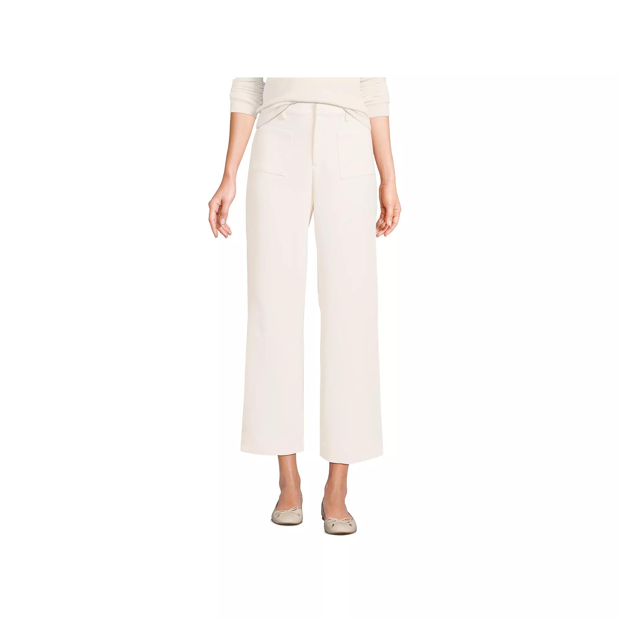 Women's Lands' End High Rise Patch Pocket Wide Leg Crop Pants, Size: 12, Warm Ivory Product Image