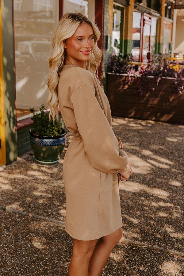 Latte Run Drawstring Mini Dress in Iced Mocha Product Image