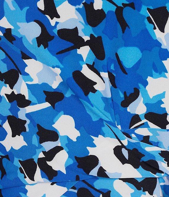 Kasper Abstract Print Crew Neck 3/4 Sleeve Tie Front Top Product Image