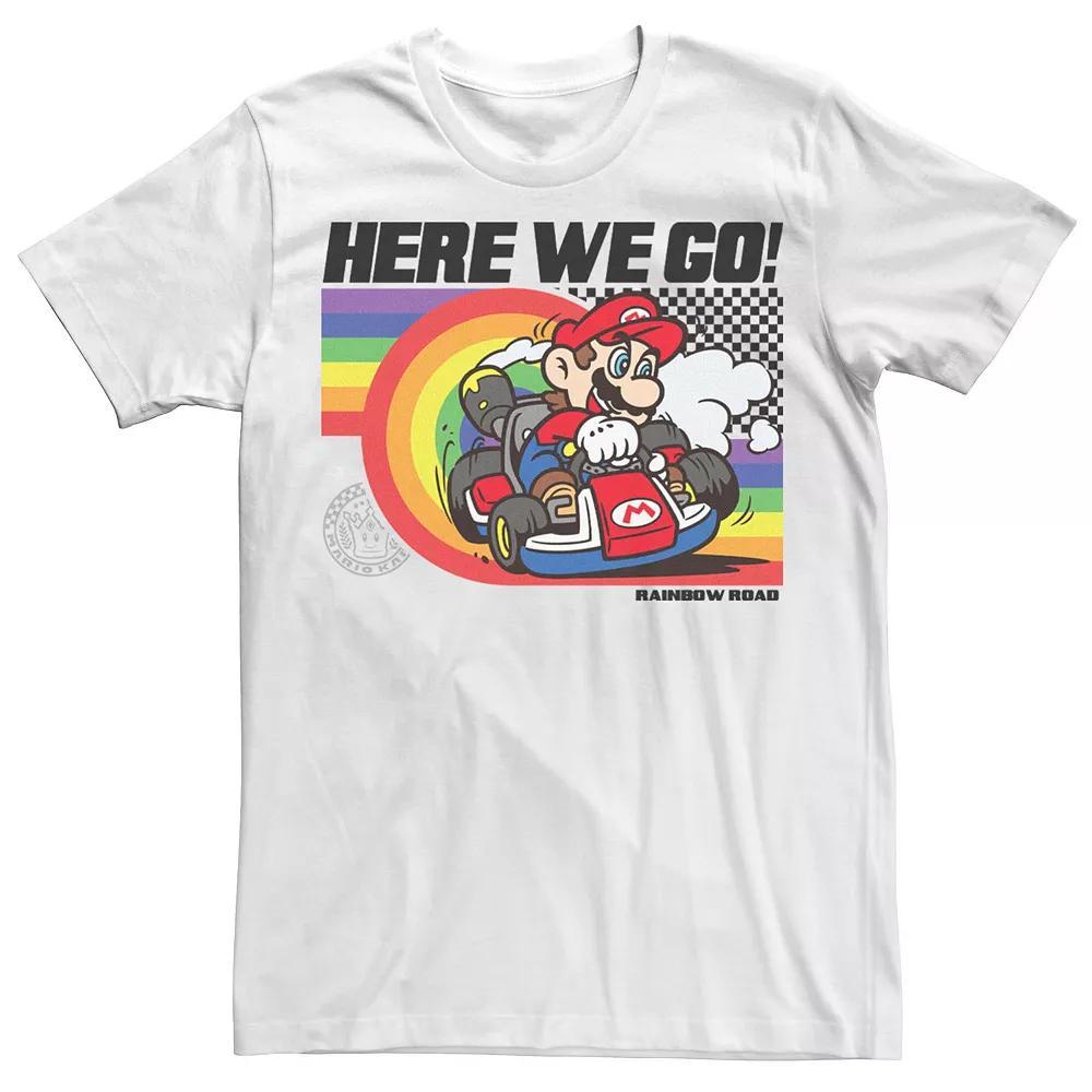 Men's Mario Kart Here We Go Rainbow Swirl Poster Tee, Size: Small, White Product Image