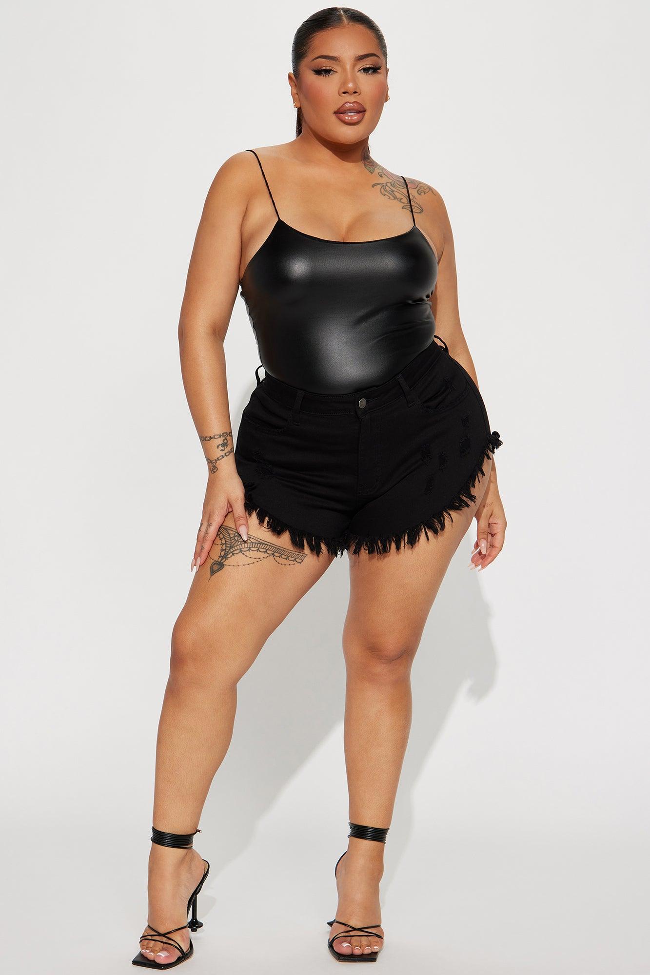 Crazy Little Fringe Distressed Denim Shorts - Black Product Image