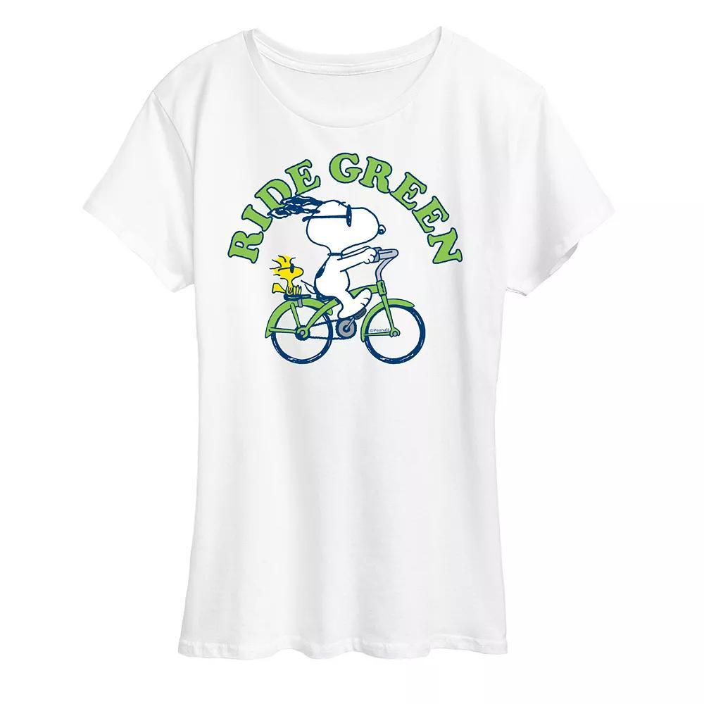 Women's Peanuts Snoopy & Woodstock Ride Green Graphic Tee,  Product Image