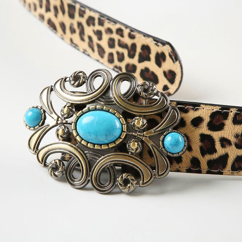 Buckled Leopard Print PU Belt Product Image