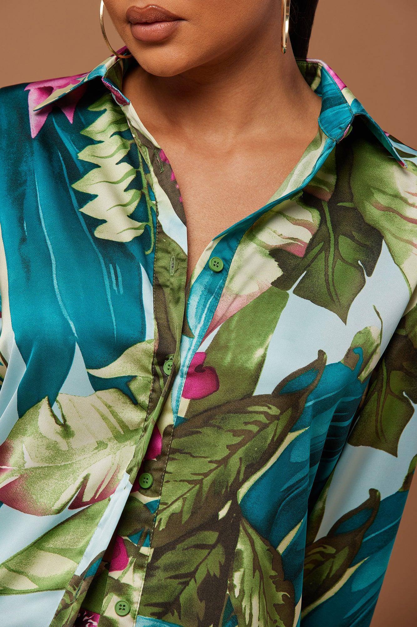 Kyoto Satin Pant Set - Green/combo Product Image