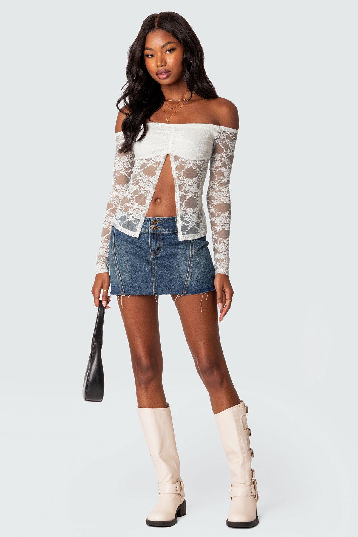 Odessa Split Front Sheer Lace Top Product Image