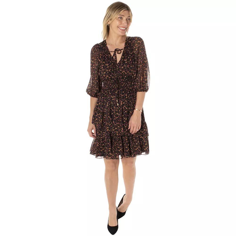 Women's Taylor Tiered Tie-Front Mini Dress, Size: 2, Black Gold Product Image