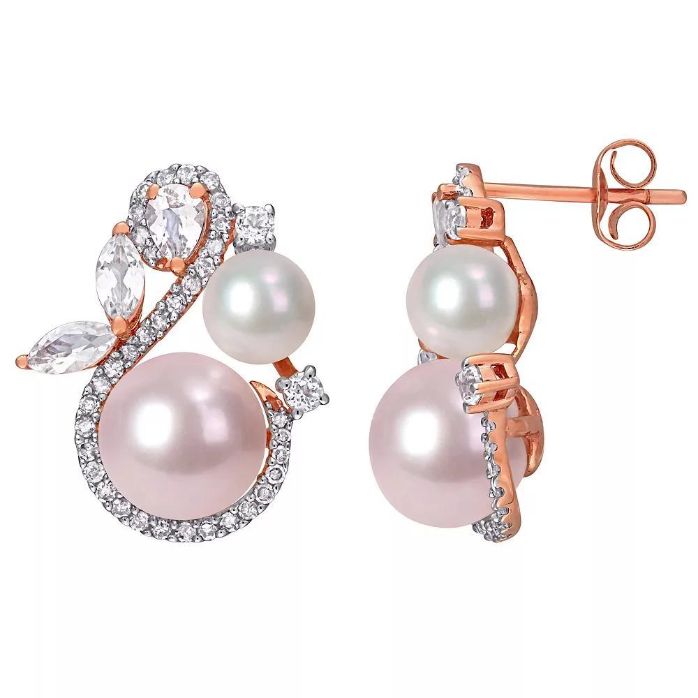 Stella Grace 10k Rose Gold Freshwater Cultured Pearl, White Topaz & 1/3 Carat T.W. Diamond Swan Stud Earrings, Women's Product Image
