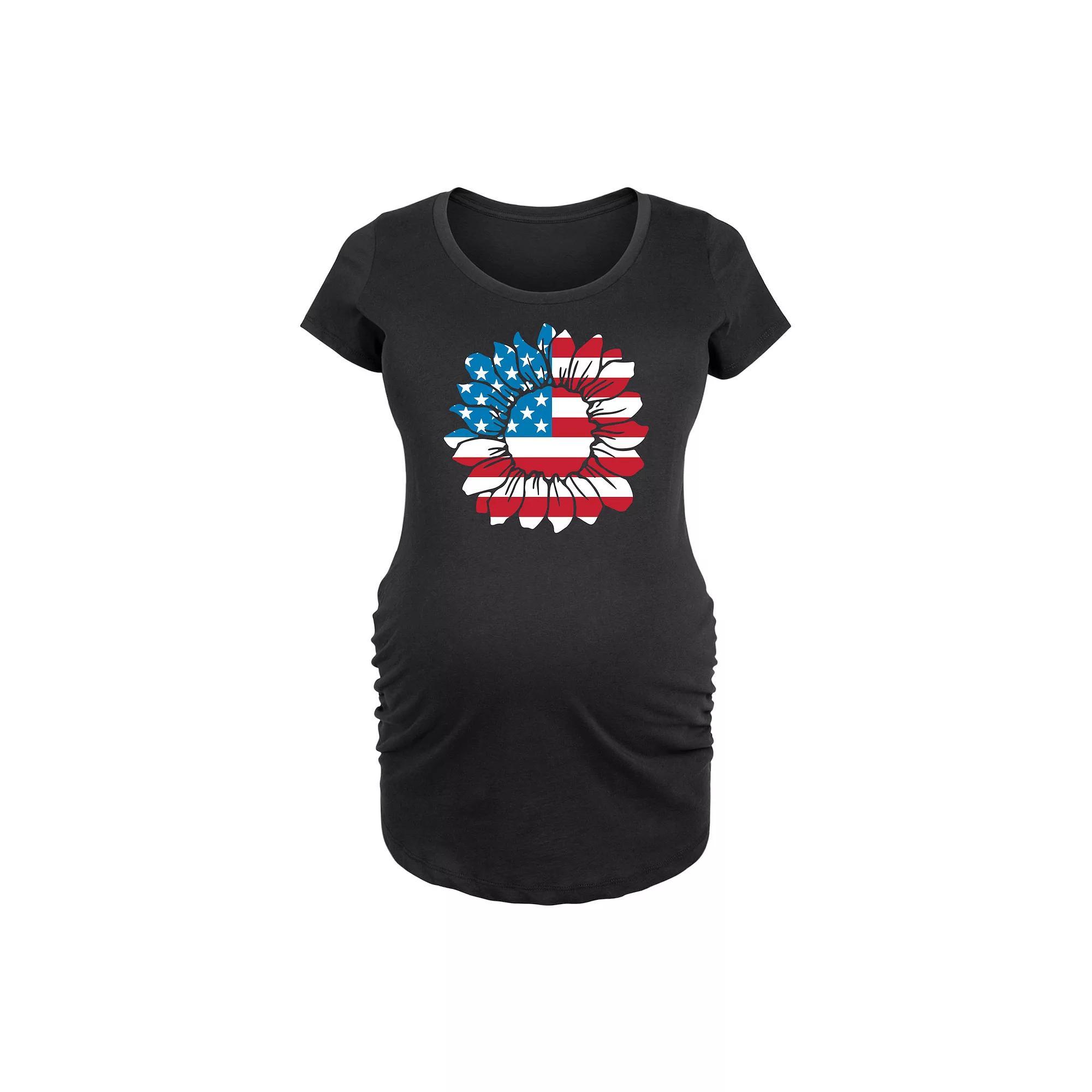 Maternity American Flag Sunflower Graphic Tee, Women's, Size: Medium-Mat, Black Product Image