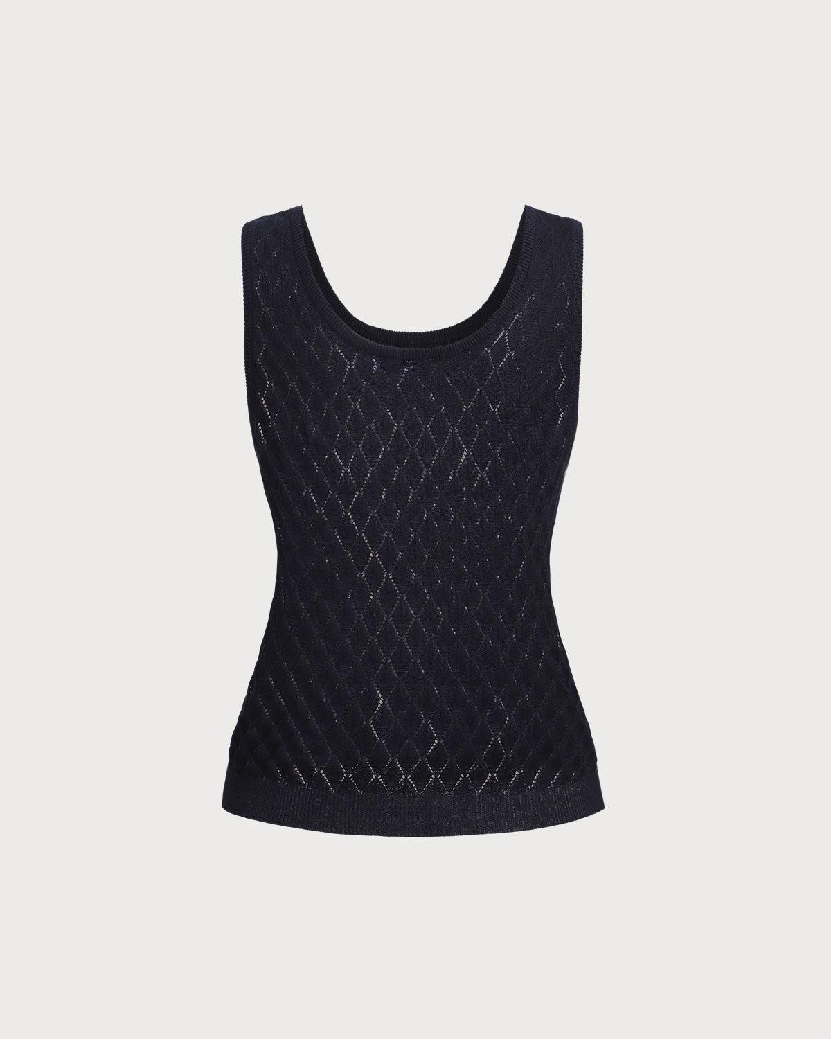 Blue Textured Crochet Tank Top Product Image