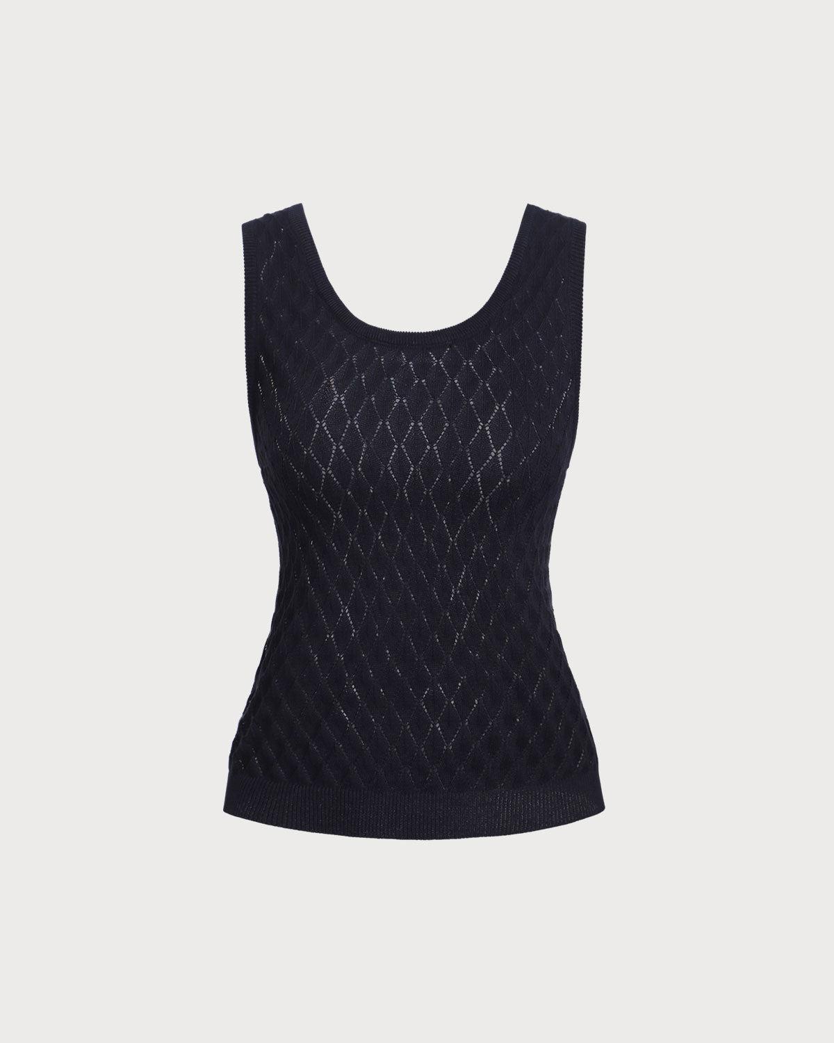 Blue Textured Crochet Tank Top Product Image