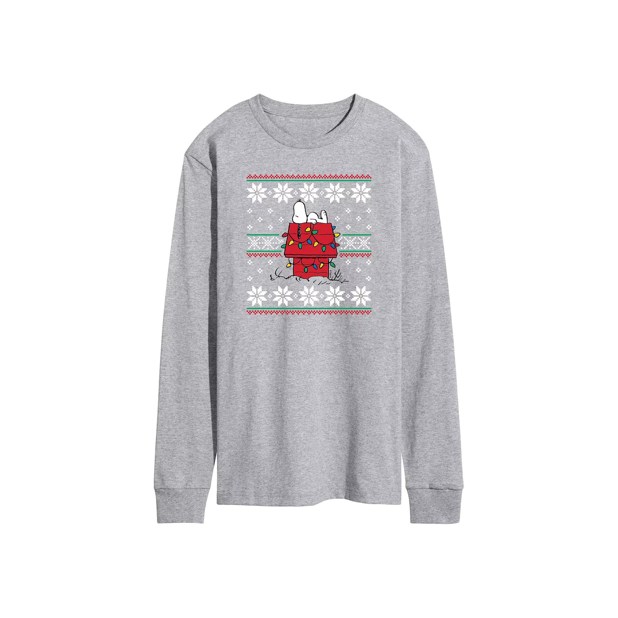 Men's Peanuts Dashing Doghouse Ugly Sweater Long Sleeve Tee,  Product Image