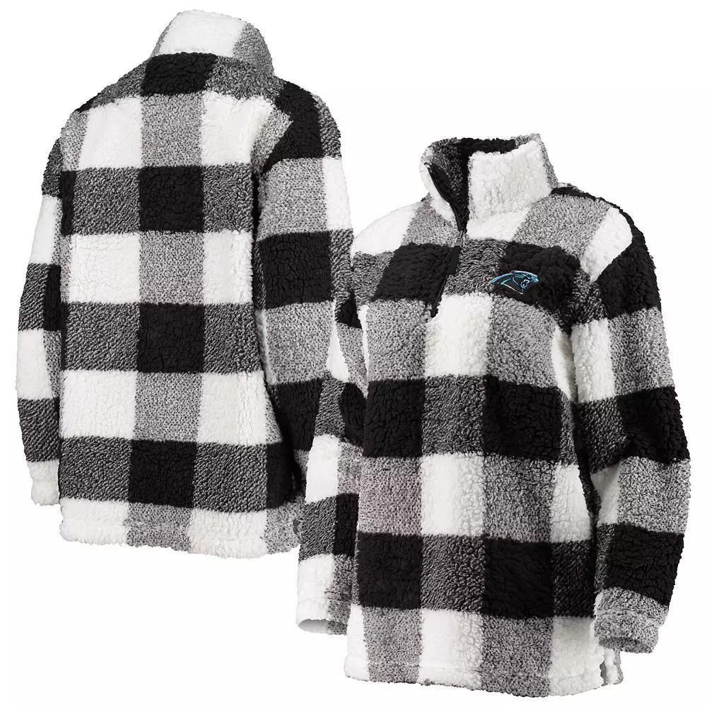 Women's G-III 4Her by Carl Banks Black Carolina Panthers Sherpa Plaid Quarter-Zip Jacket, Size: 3XL Product Image