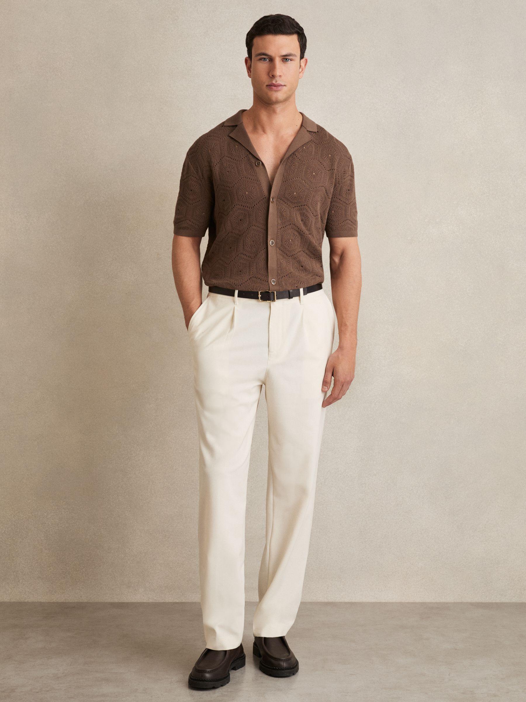 Pointelle Button-Through Shirt in Brown Product Image