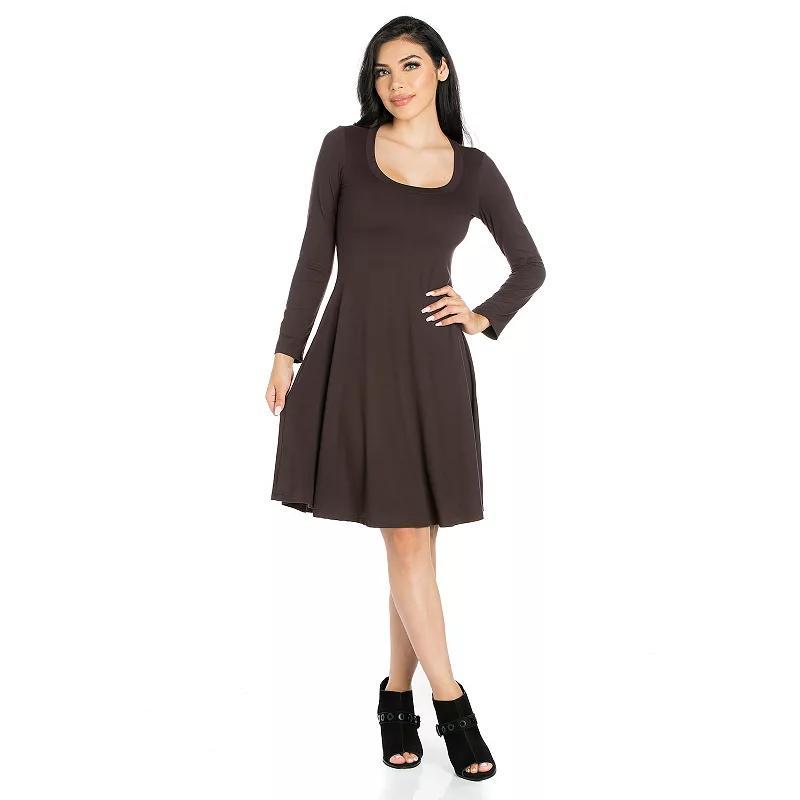 Womens 24seven Comfort Apparel Classic Scoopneck Long Sleeve Flared Mini Dress Product Image