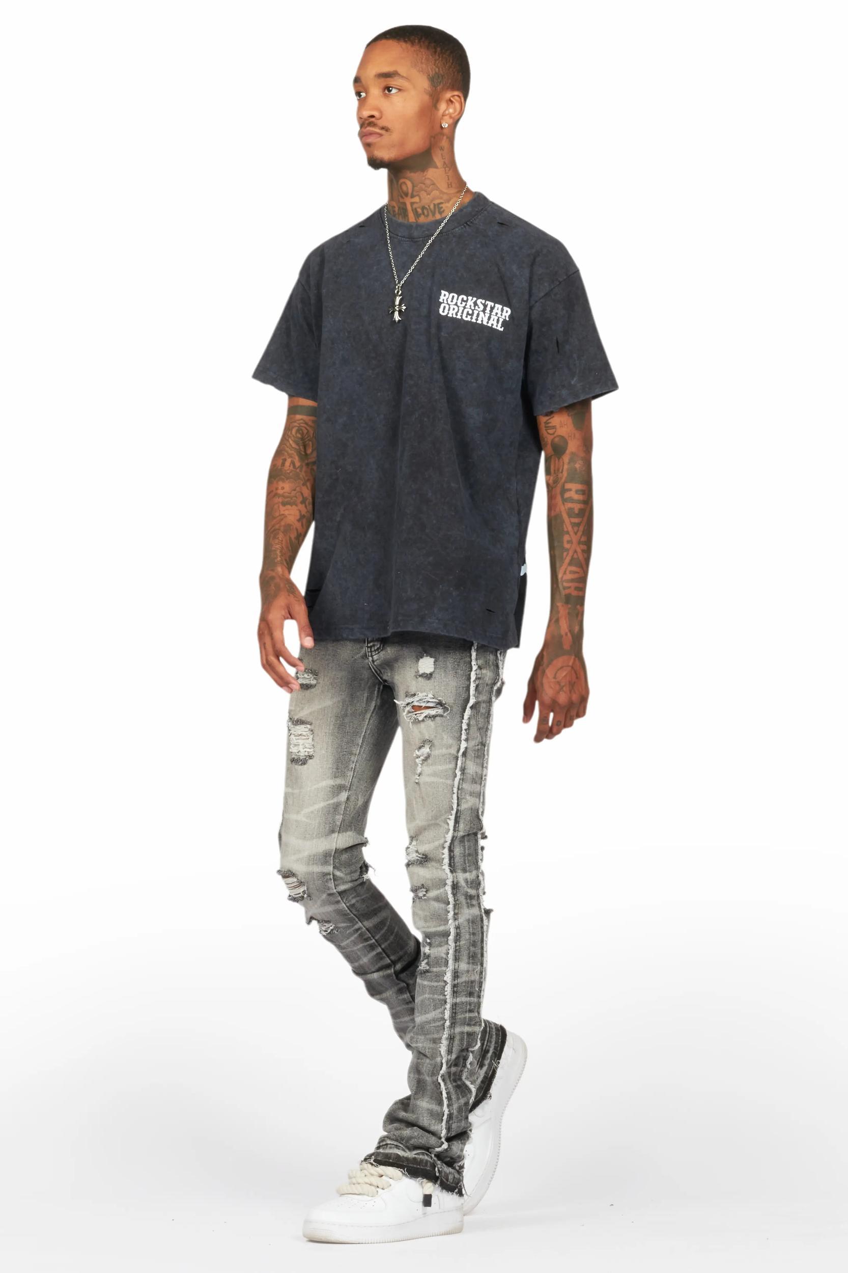 Posse Vintage Black Distressed Oversized T-Shirt Male Product Image