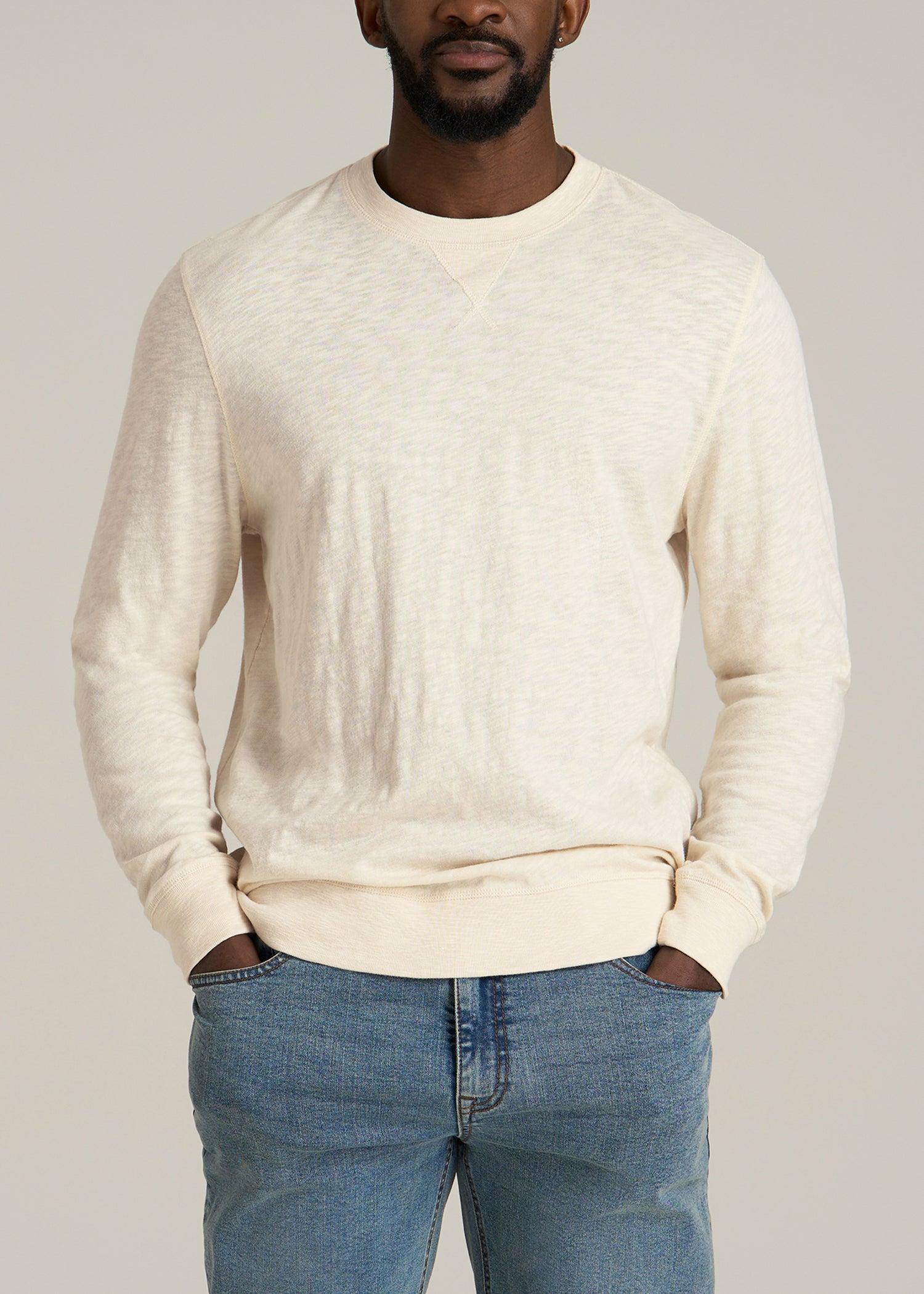 Sunwashed Slub Crewneck for Tall Men in Ivory White Male Product Image