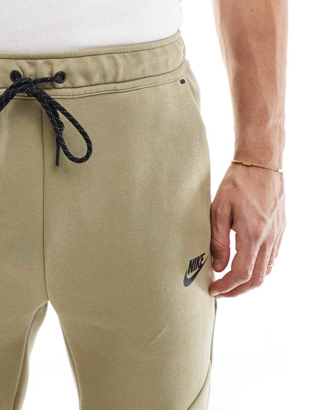 Nike Tech Fleece cuffed sweatpants in khaki Product Image