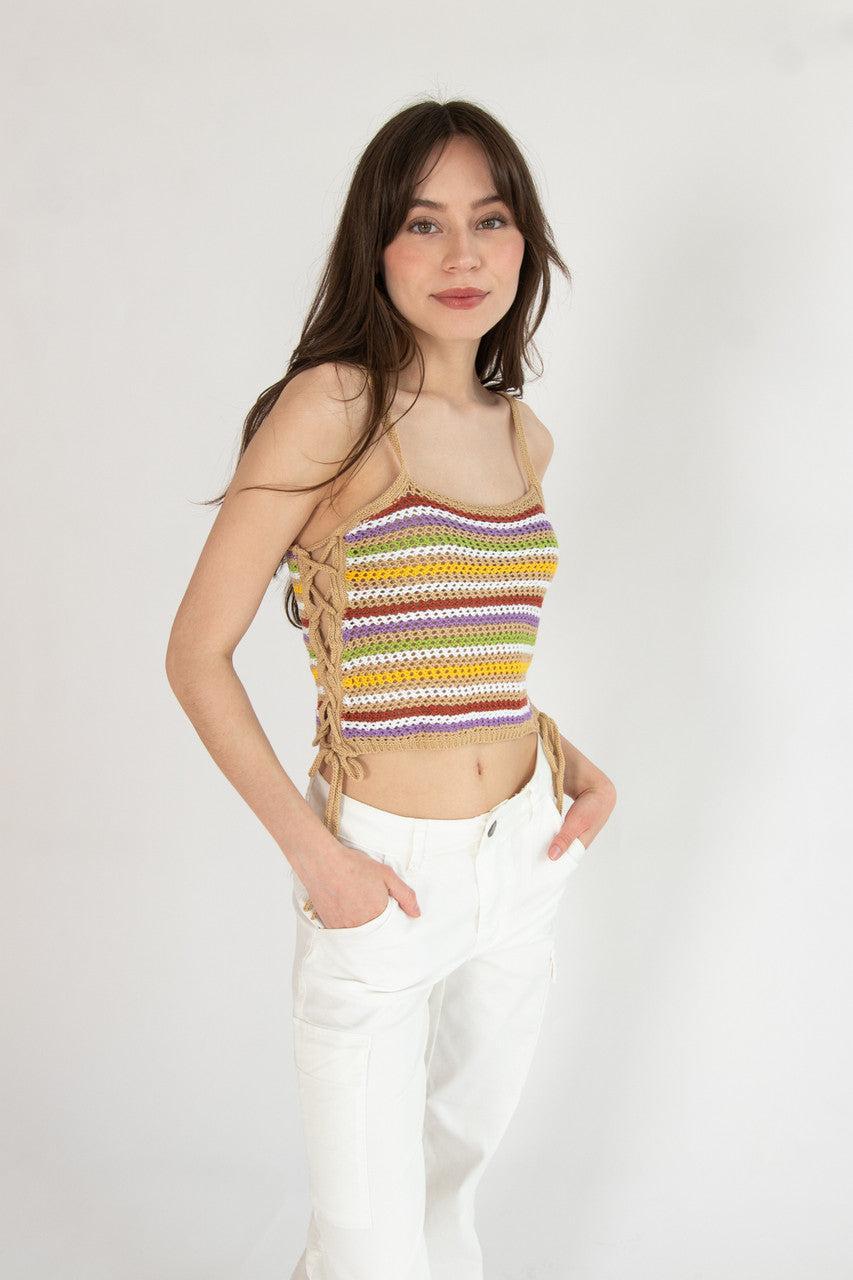 Side Lace Up  Crochet Tank Product Image