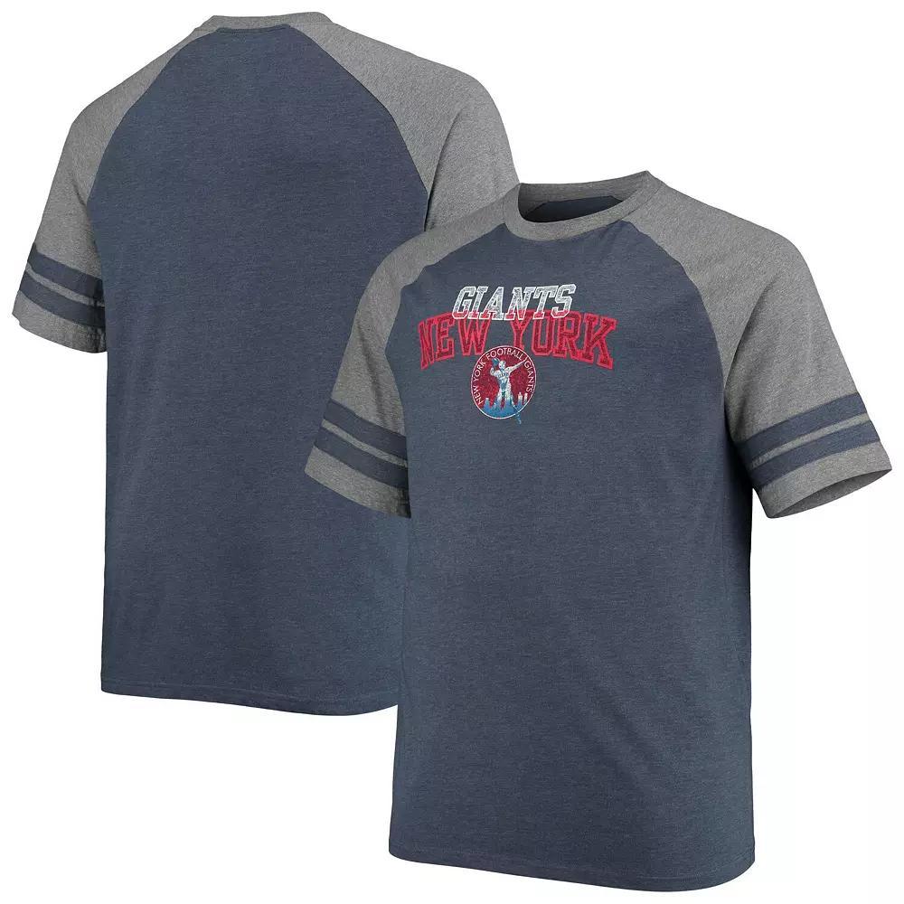 Men's Fanatics Branded Navy/Heathered Gray New York Giants Big & Tall Throwback 2-Stripe Raglan T-Shirt, Size: 3XLT, Blue Product Image