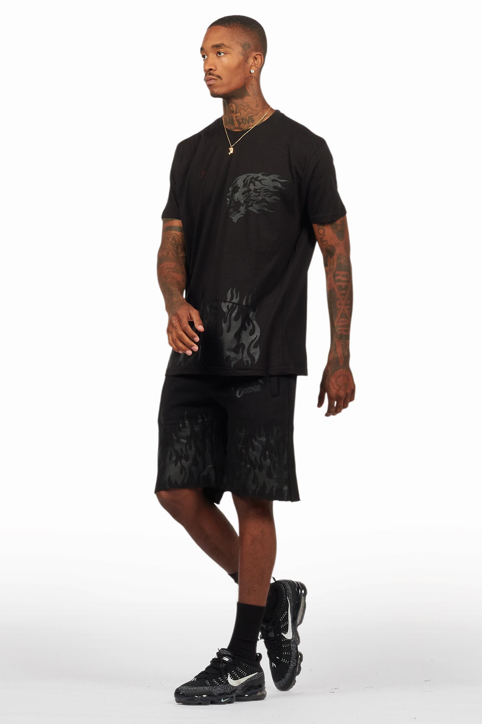 Bubble Black T-Shirt/Raw Edge Short Set Male Product Image