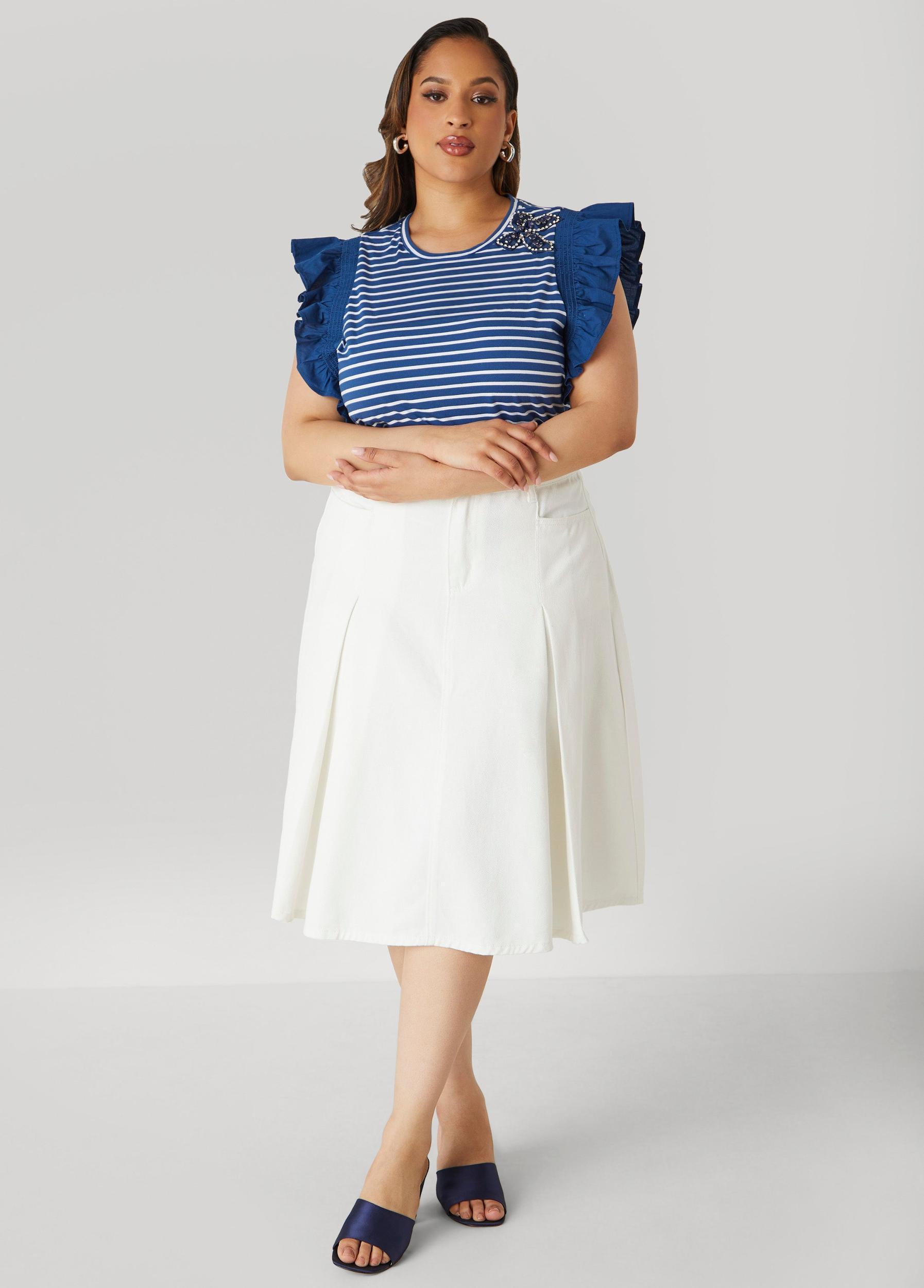 Plus Size Pleated A Line Denim Skirt Ashley Stewart Product Image