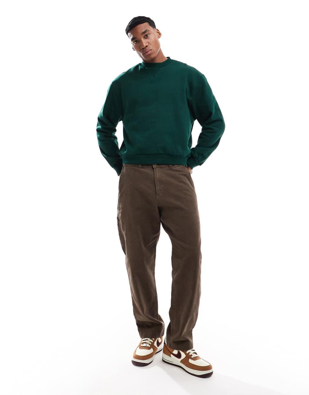 ASOS DESIGN premium heavyweight boxy oversized sweatshirt 400gsm in dark green Product Image