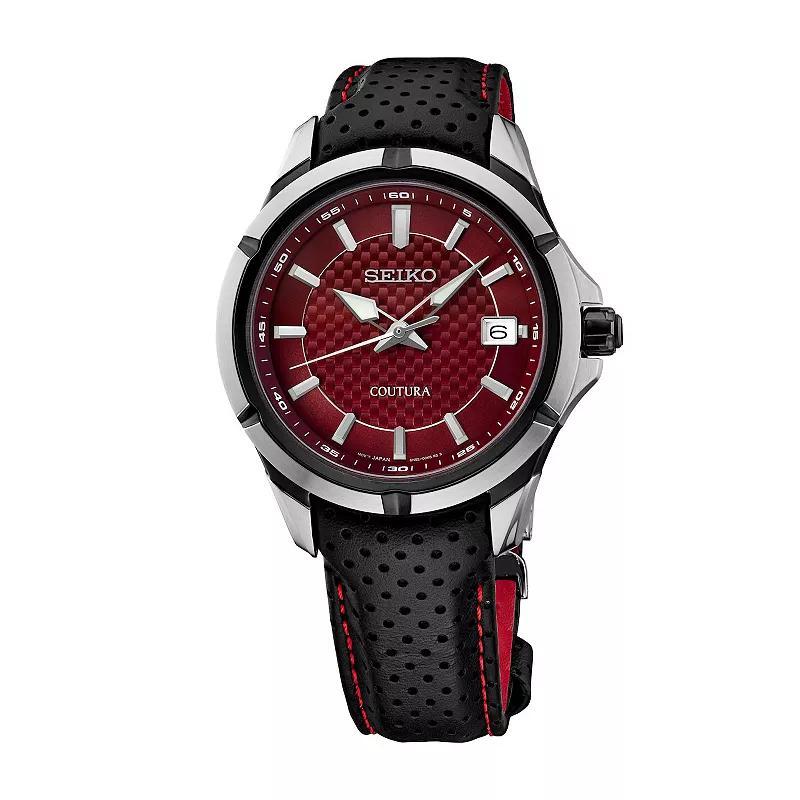 Mens Seiko Coutura Red Dial Leather Band Quartz Watch - SUR566 Black Product Image