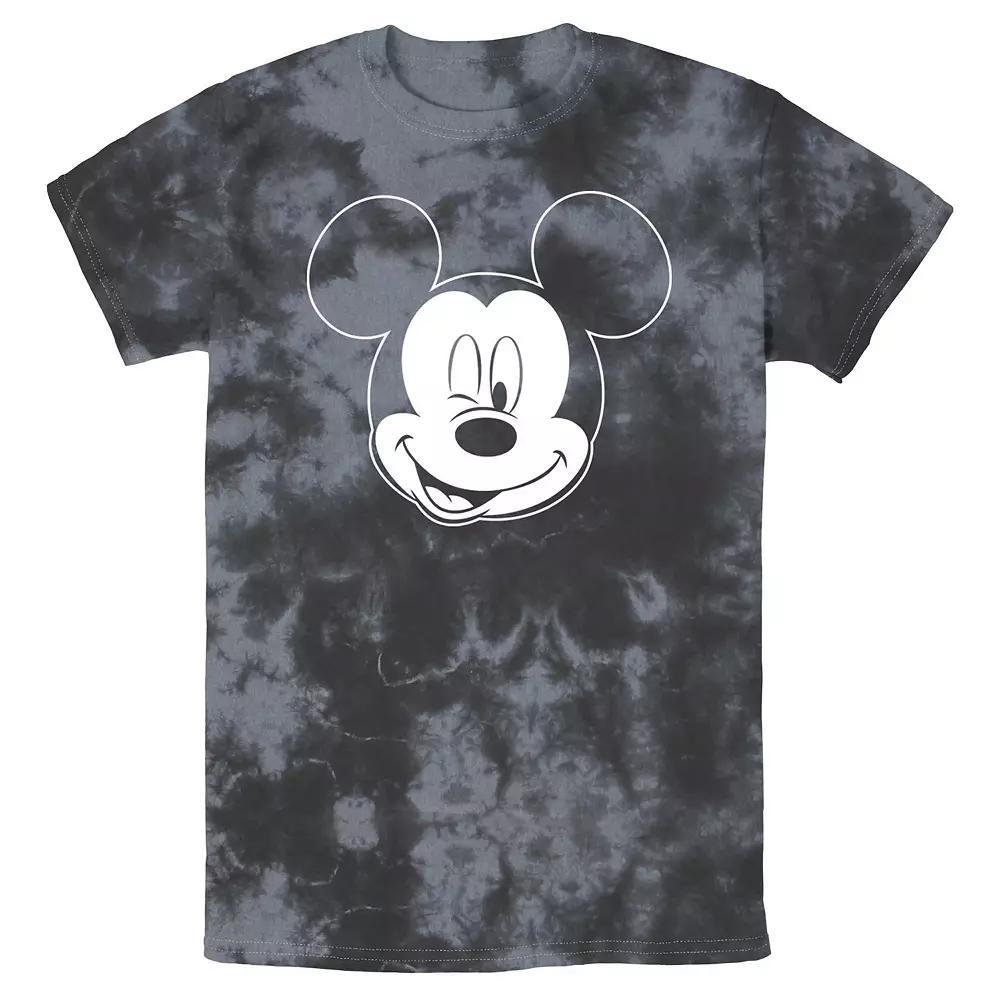 Men's Disney Mickey Mouse Large White Outline Winking Face Bomabrd Wash Tee, Black Grey Product Image