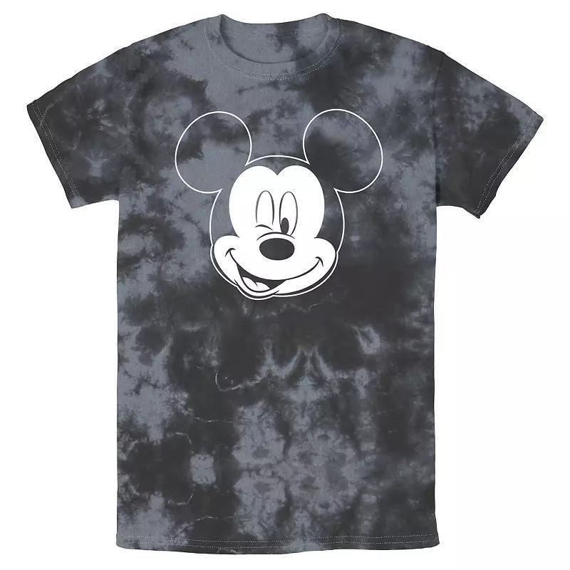 Men's Disney Mickey Mouse Large White Outline Winking Face Bomabrd Wash Tee, Black Grey Product Image