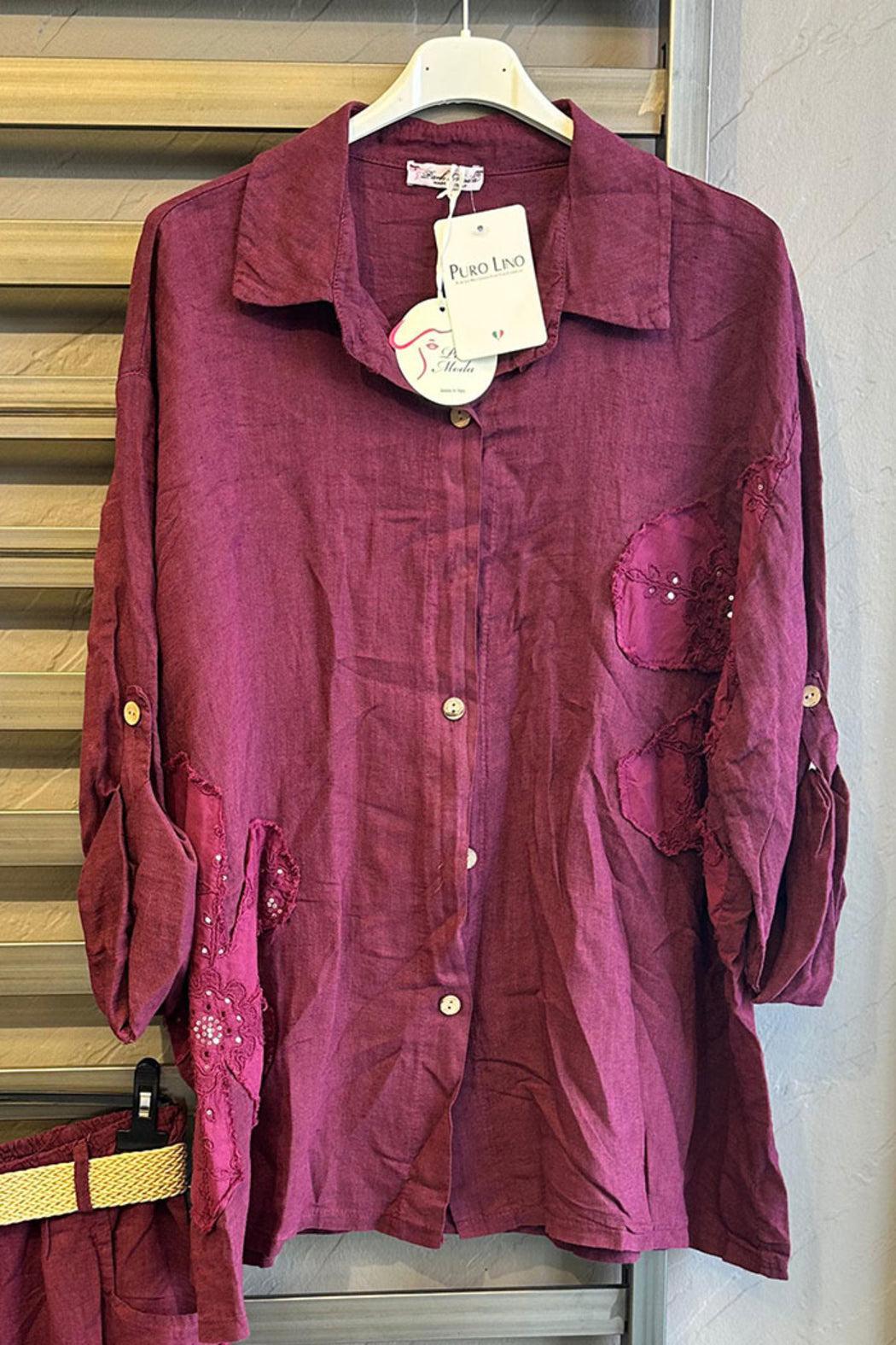 Sequin Flower Applique Linen Top Product Image