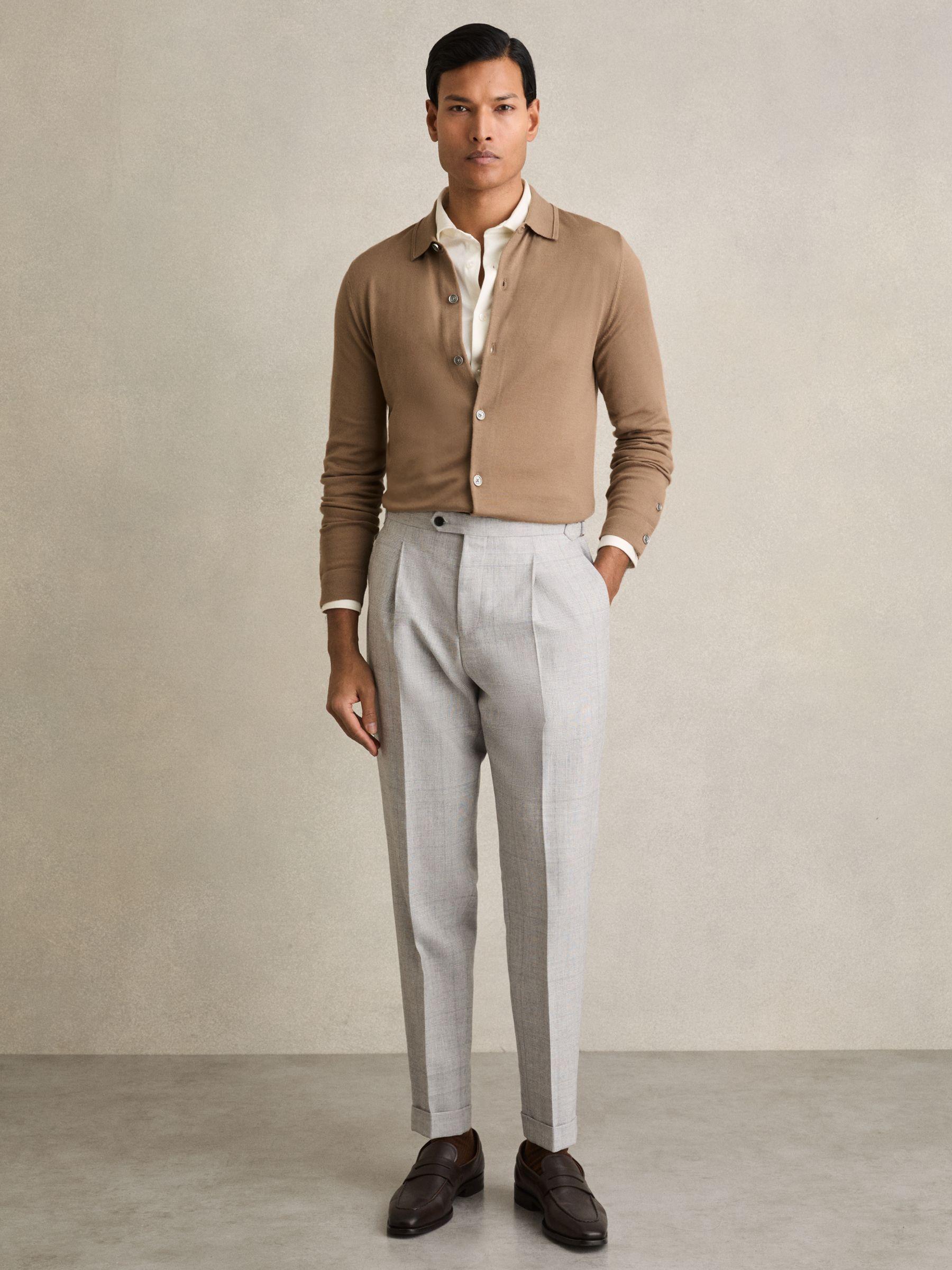 Merino Wool Button Through Cardigan in Camel Product Image