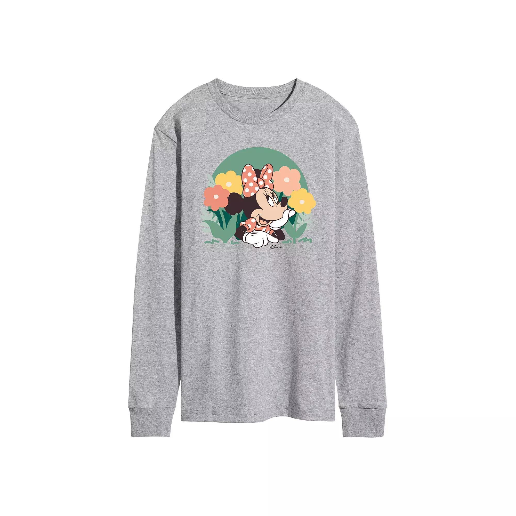 Disney's Minnie Mouse Men's Flowers Long Sleeve Graphic Tee,  Product Image