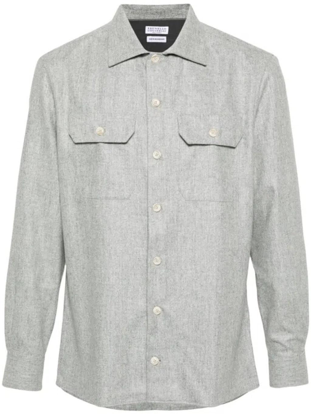 BRUNELLO CUCINELLI Wool Flannel Overshirt In Gris Claro Product Image