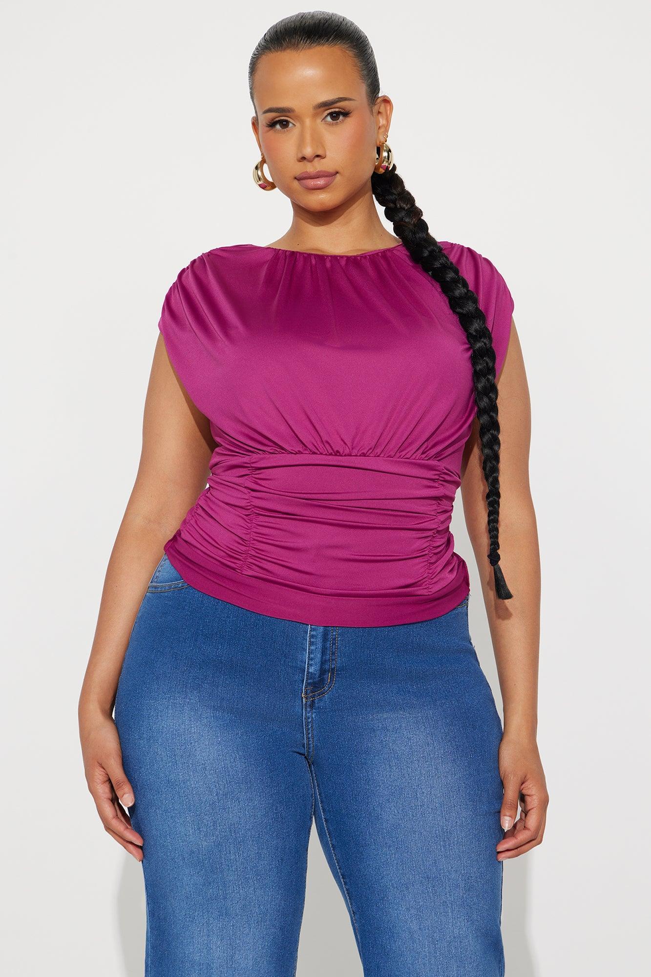 Vespera High Neck Ruched Top - Plum Female Product Image