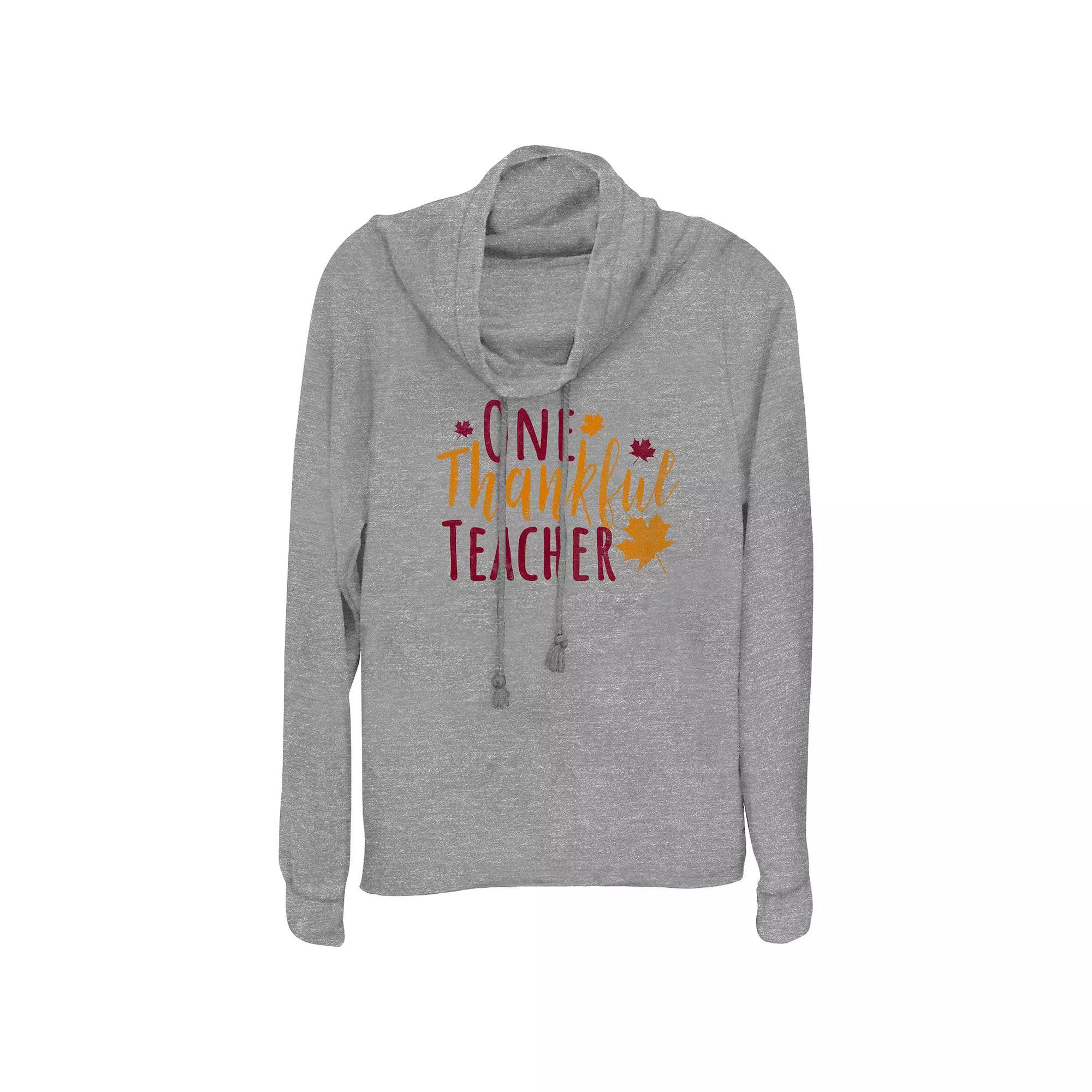 Women's One Thankful Teacher Cowlneck Graphic Lightweight Long Sleeve,  Product Image