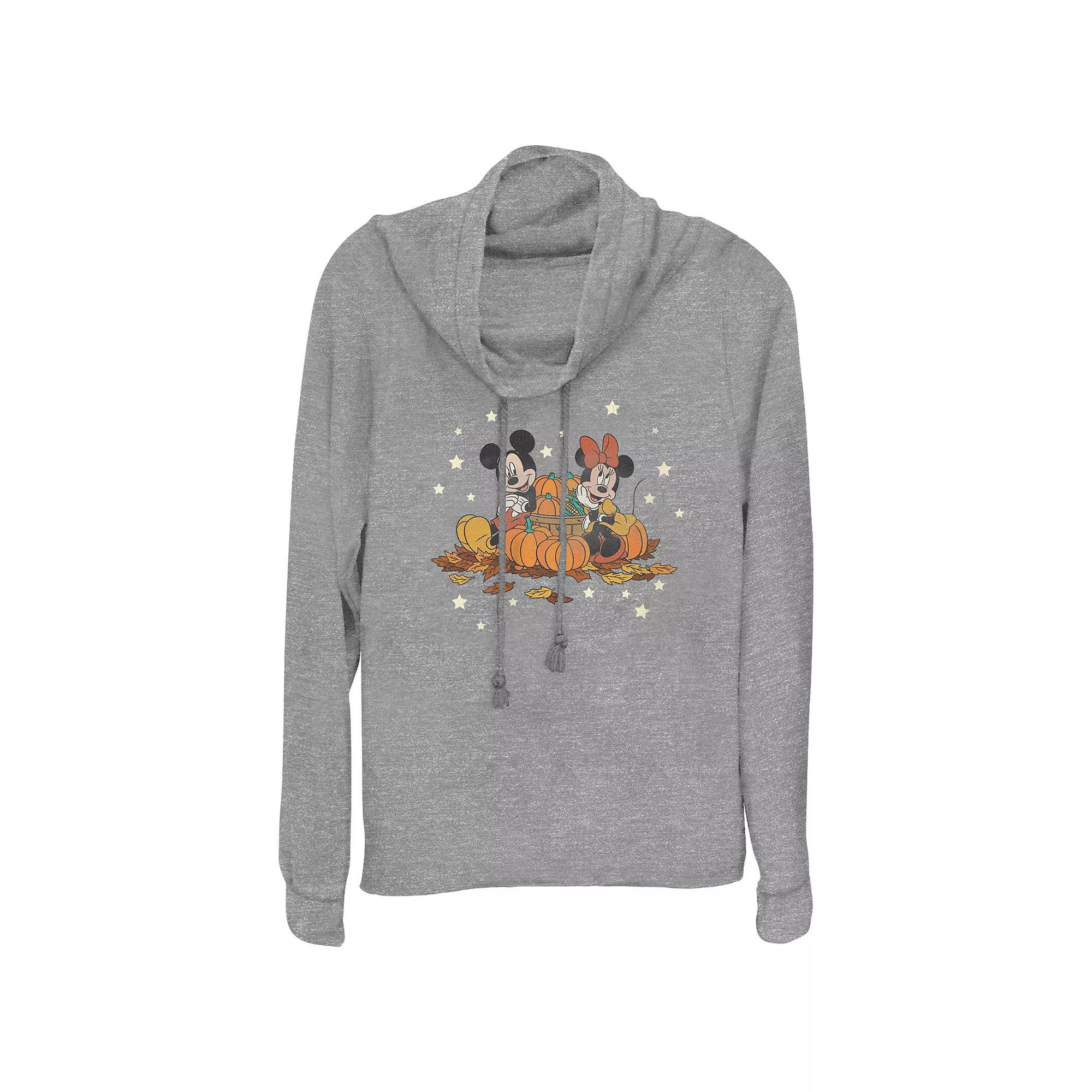 Disney's Mickey Mouse And Minnie Mouse Pumpkin Harvest Women's Cowlneck Graphic Lightweight Long Sleeve,  Product Image