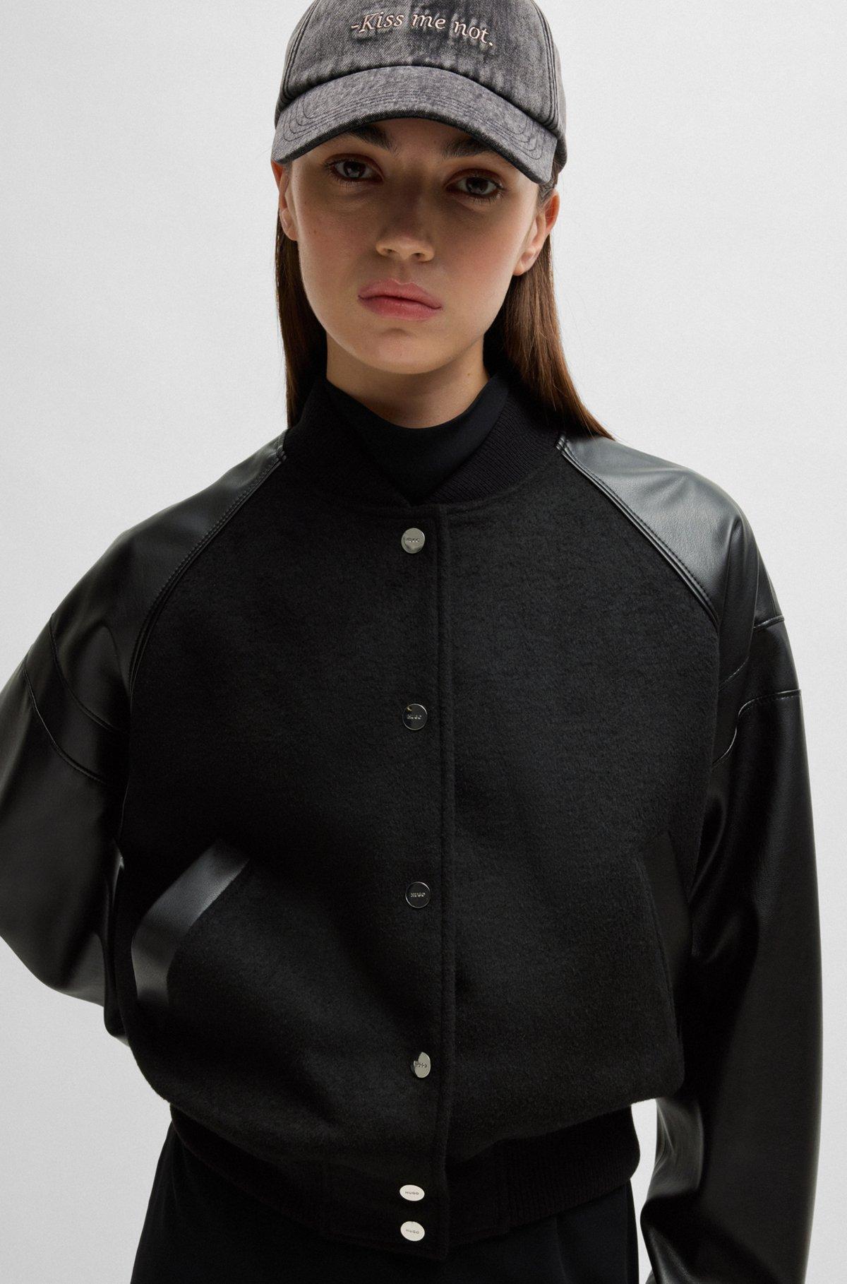 Cropped bomber jacket with faux-leather sleeves Product Image