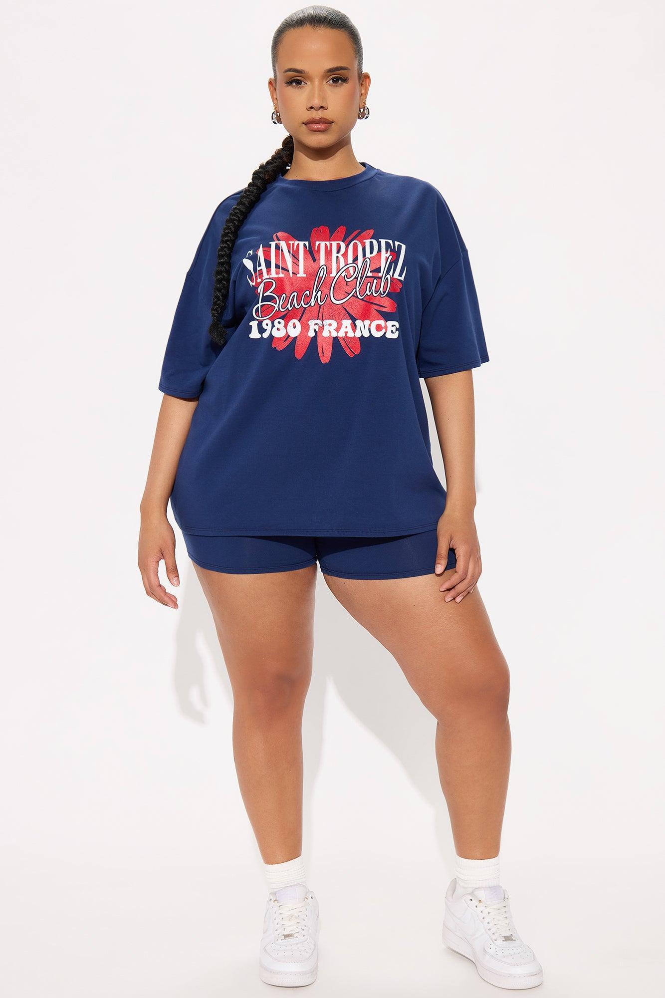 St. Tropez Beach Club Oversize  Short Set - Navy Female Product Image
