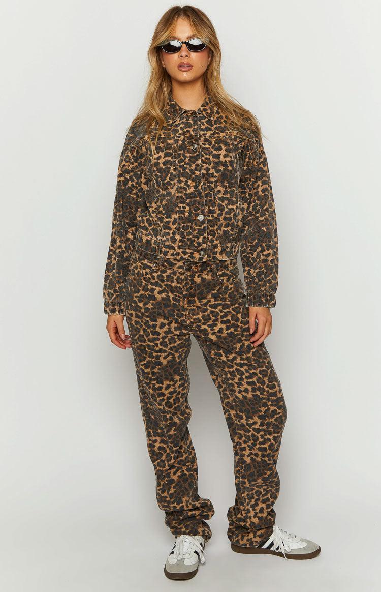 Lioness Carmela Leopard Print Straight Leg Jeans Product Image