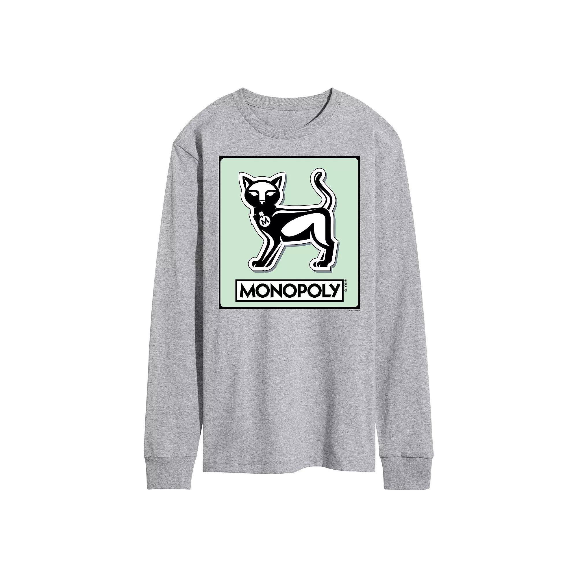 Men's Monopoly Cat Game Token Long Sleeve Graphic Tee, Size: Small, Gray Product Image