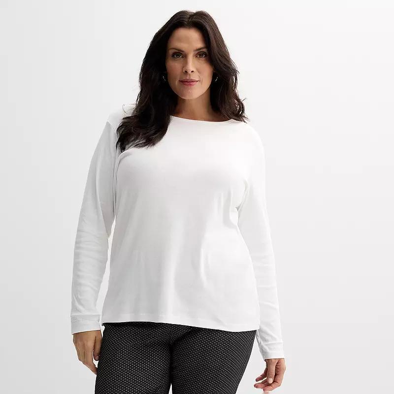 Plus Size Croft & Barrow® Essential Crewneck Long Sleeve Tee, Women's, Size: 0X, White Product Image