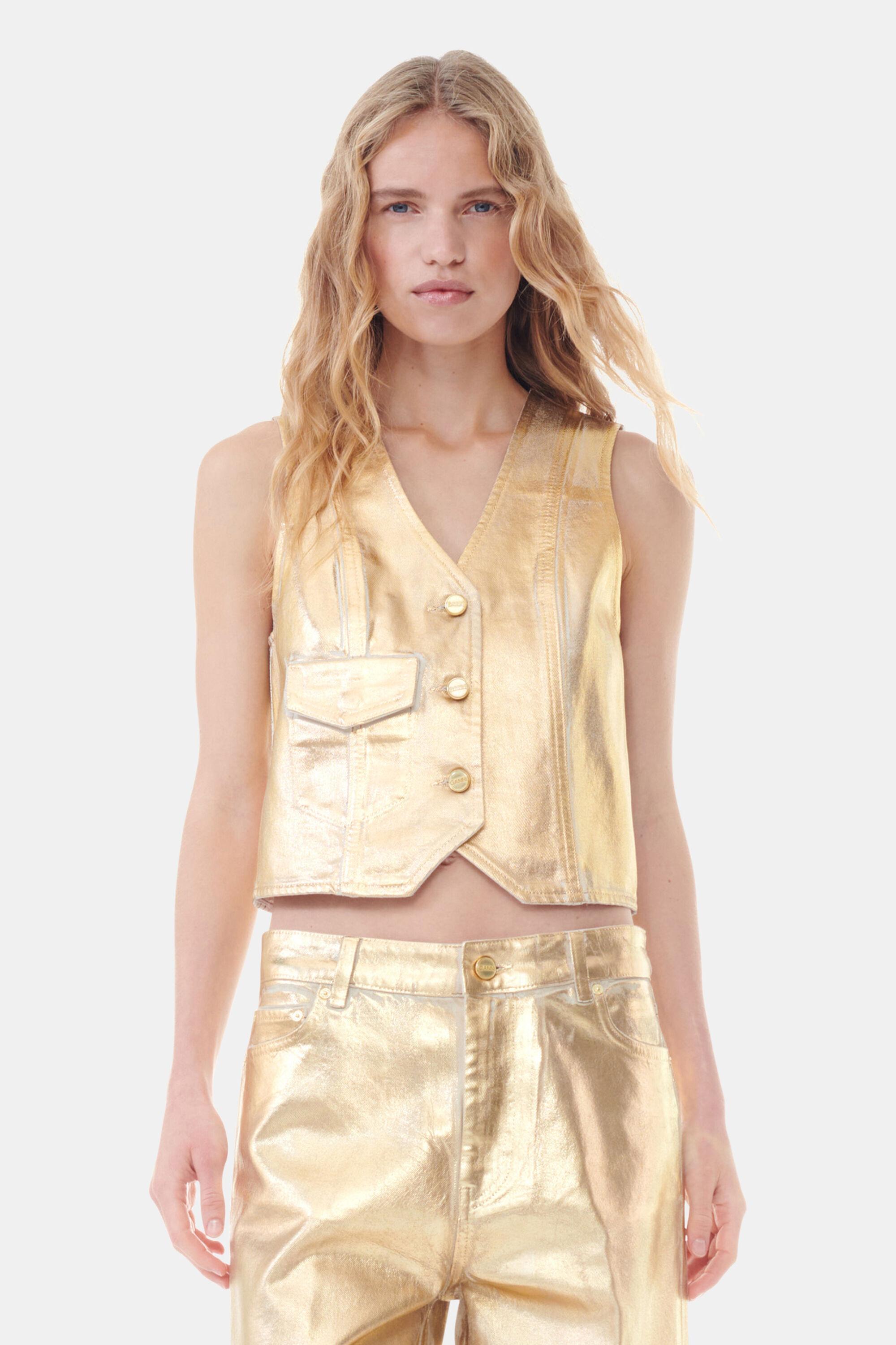 Gold Foil Denim Vest Product Image