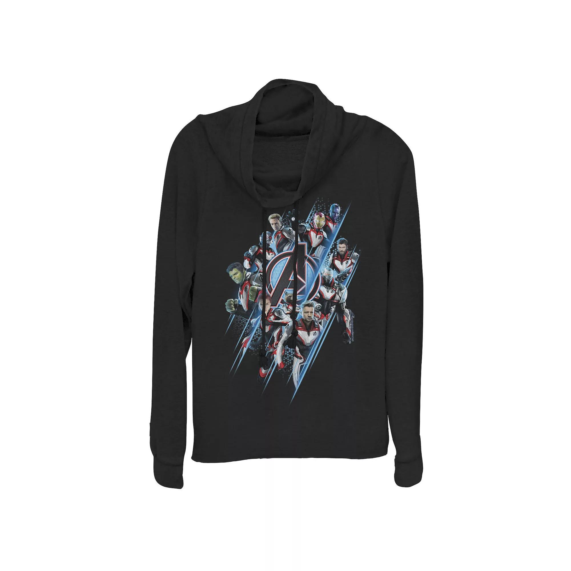 Juniors' Marvel Avengers Endgame Iron Man Splatter Cowlneck Graphic Lightweight Long Sleeve, Girl's,  Product Image