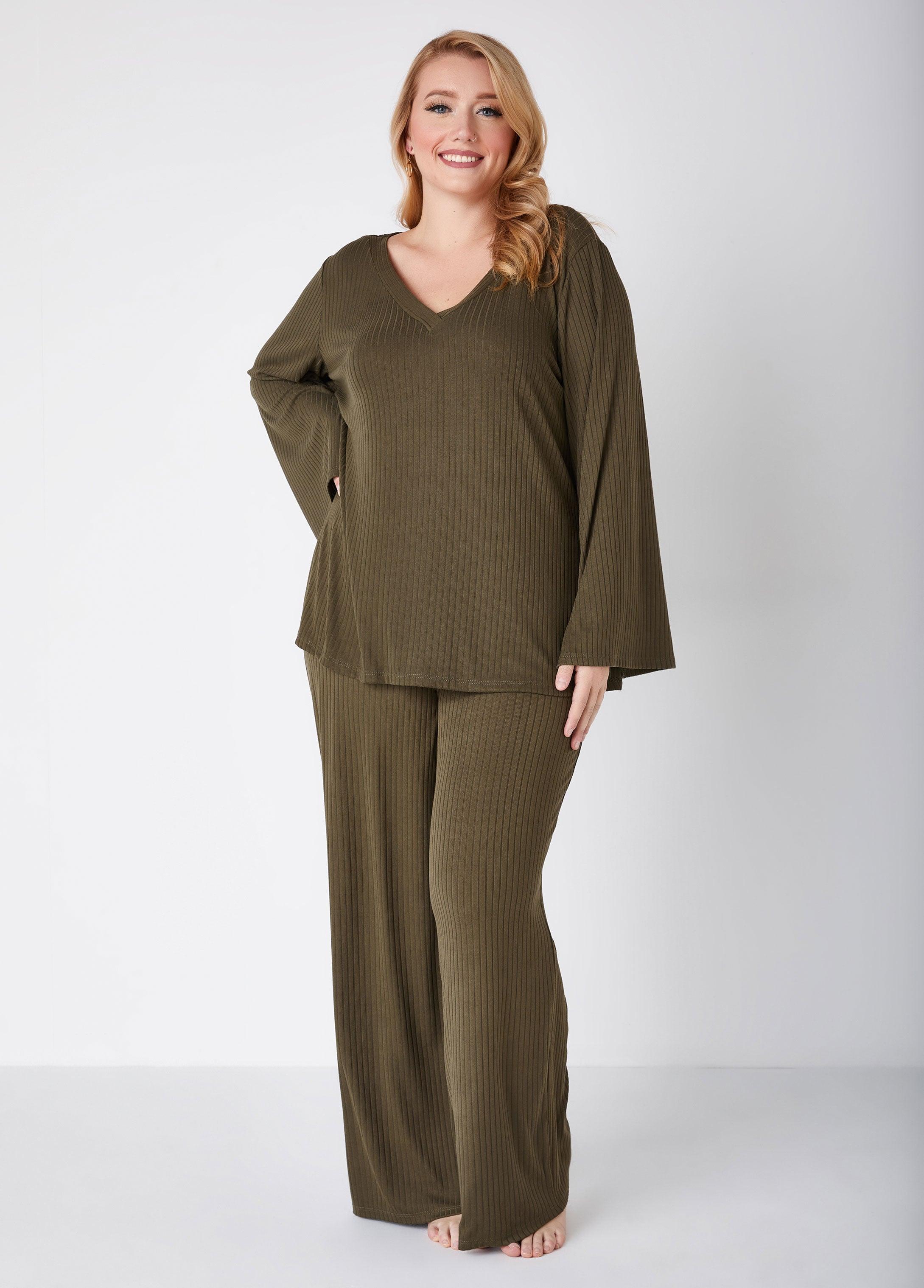 Plus Size Ribbed Lounge Straight Leg Pants Ashley Stewart Product Image