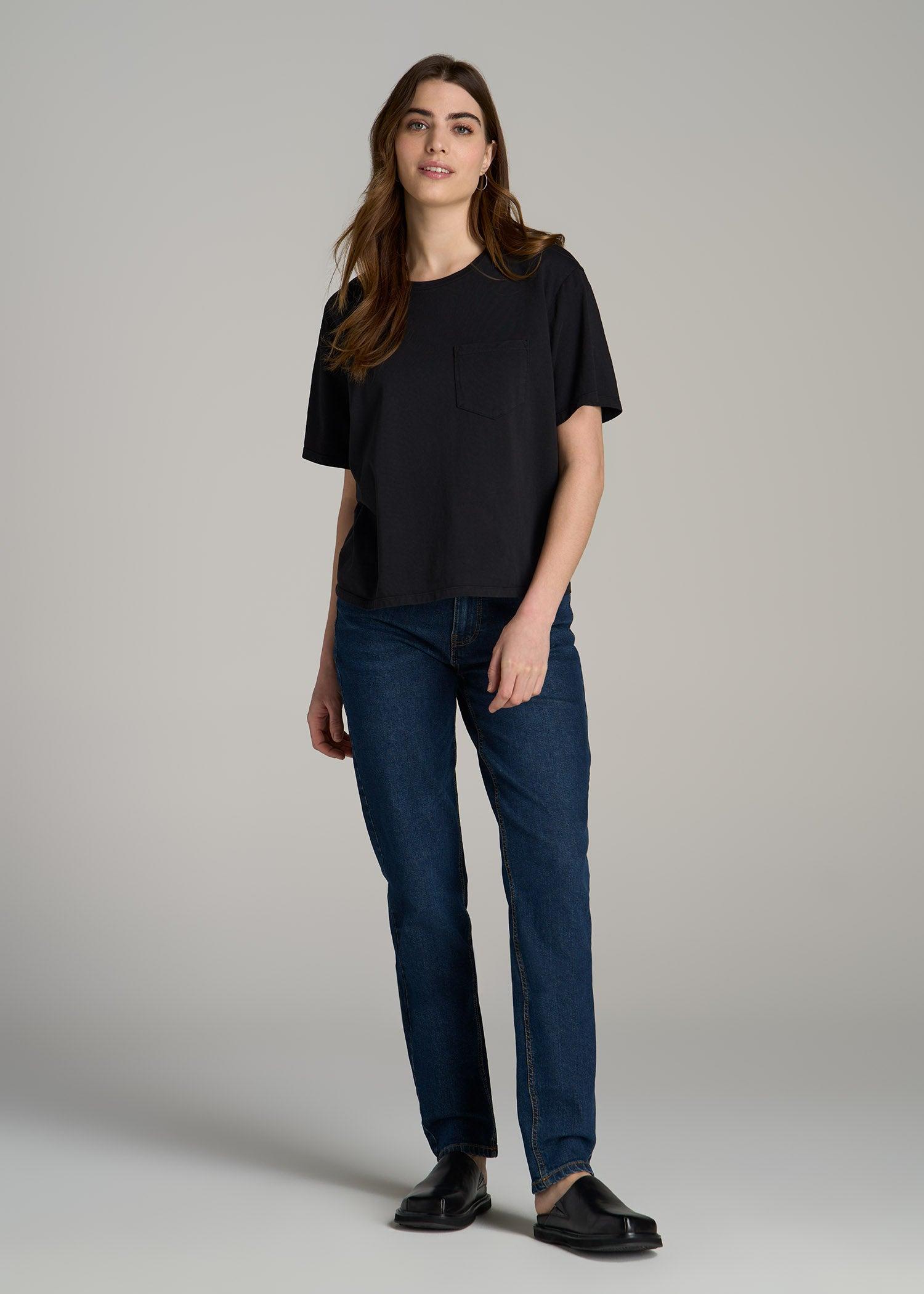 Boxy Short Sleeve T-Shirt for Tall Women in Black Product Image